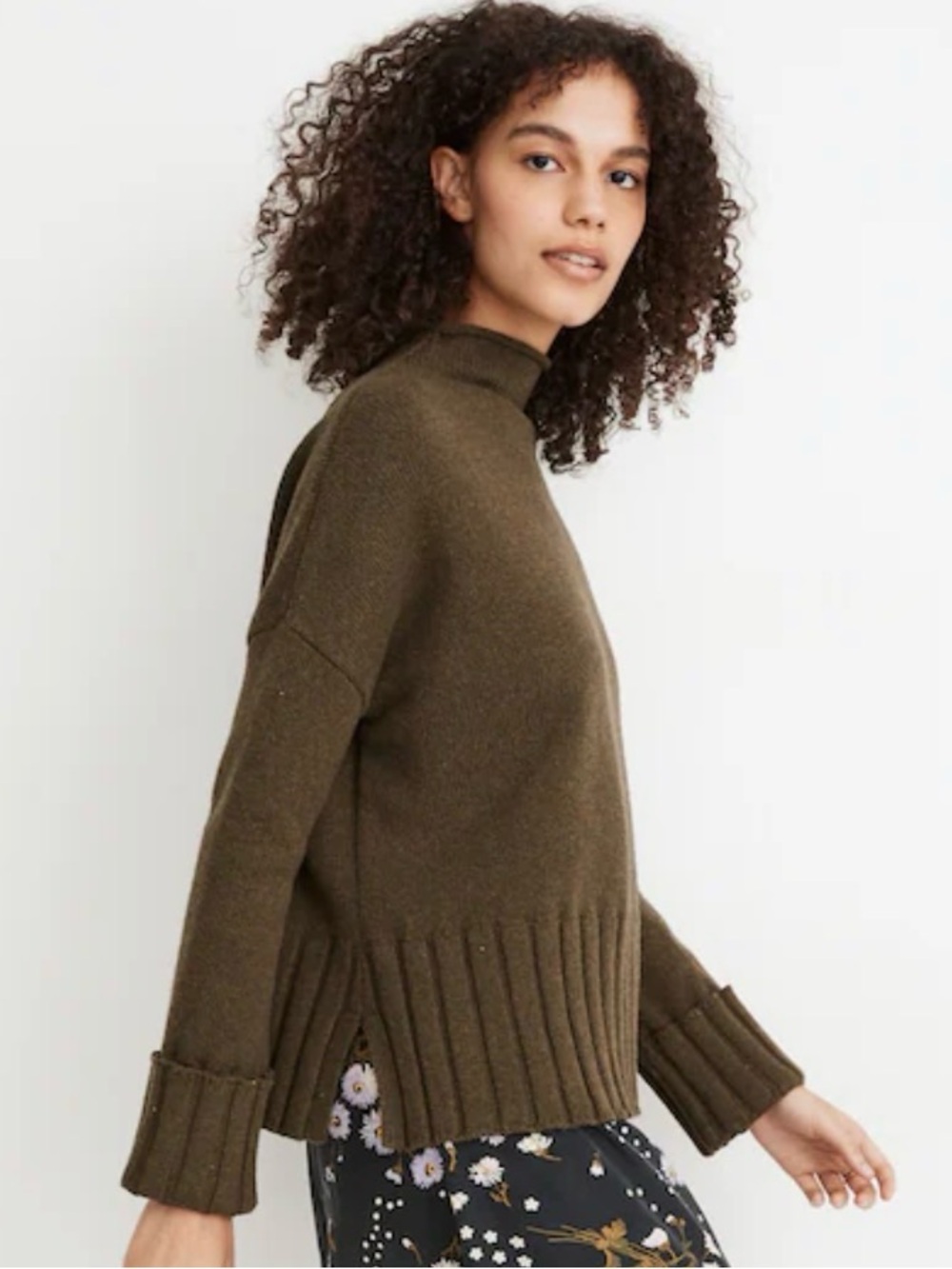 Madewell Army Green Roll neck Wool Blend Sweater size M